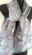 Fantail on Silver - Hand painted Silk Scarf - Satherley Silks NZ