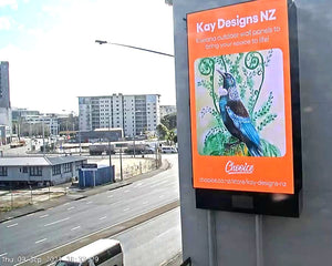 Kay Designs NZ on a Digital Billboard in Parnell Auckland.