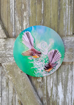 Fantail Pair on Ferns - Circle Outdoor Art Panel