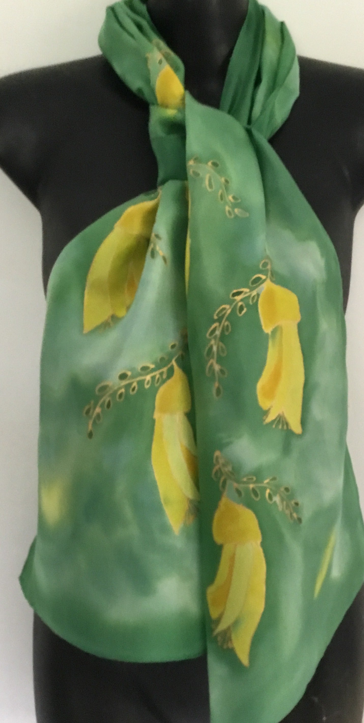 Kowhai Flower -  Hand painted Silk Scarf