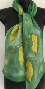 Kowhai Flower -  Hand painted Silk Scarf