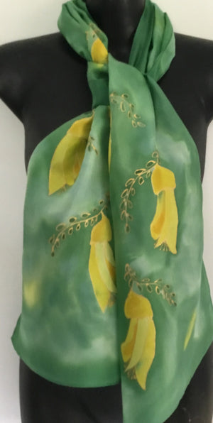 Kowhai Flower -  Hand painted Silk Scarf