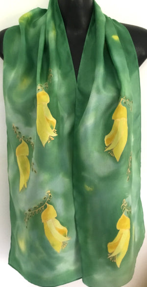 Kowhai Flower -  Hand painted Silk Scarf