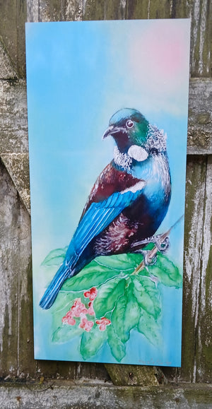 New Zealand Tui Bird on Puriri Tree - Outdoor Garden Art Panel