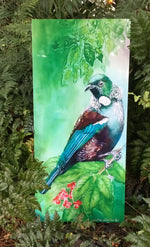 New Zealand Tui Bird on Puriri Tree - Outdoor Garden Art Panel