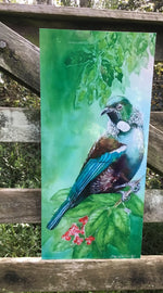 New Zealand Tui Bird on Puriri Tree - Outdoor Garden Art Panel