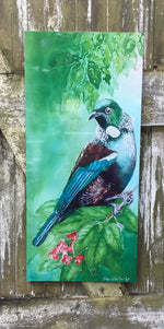 New Zealand Tui Bird on Puriri Tree - Outdoor Garden Art Panel