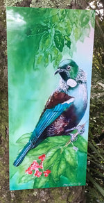 New Zealand Tui Bird on Puriri Tree - Outdoor Garden Art Panel