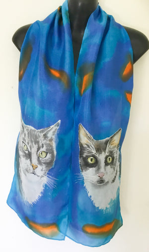 Two Cat Portrait Silk Scarf - Satherley Silks NZ