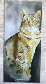 Commissioned Silk Painting of a Ocicat cat. Bespoke Silk Art