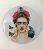 Frida Portrait painting with Tui and Fantail  - Outdoor Garden Art Panel