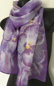 Violet Pansies - Hand Painted Silk Scarf - Satherley Silks NZ