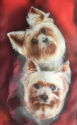 Yorkshire Terriers Special  Triple Pet Portrait - Hand painted Silk Scarf