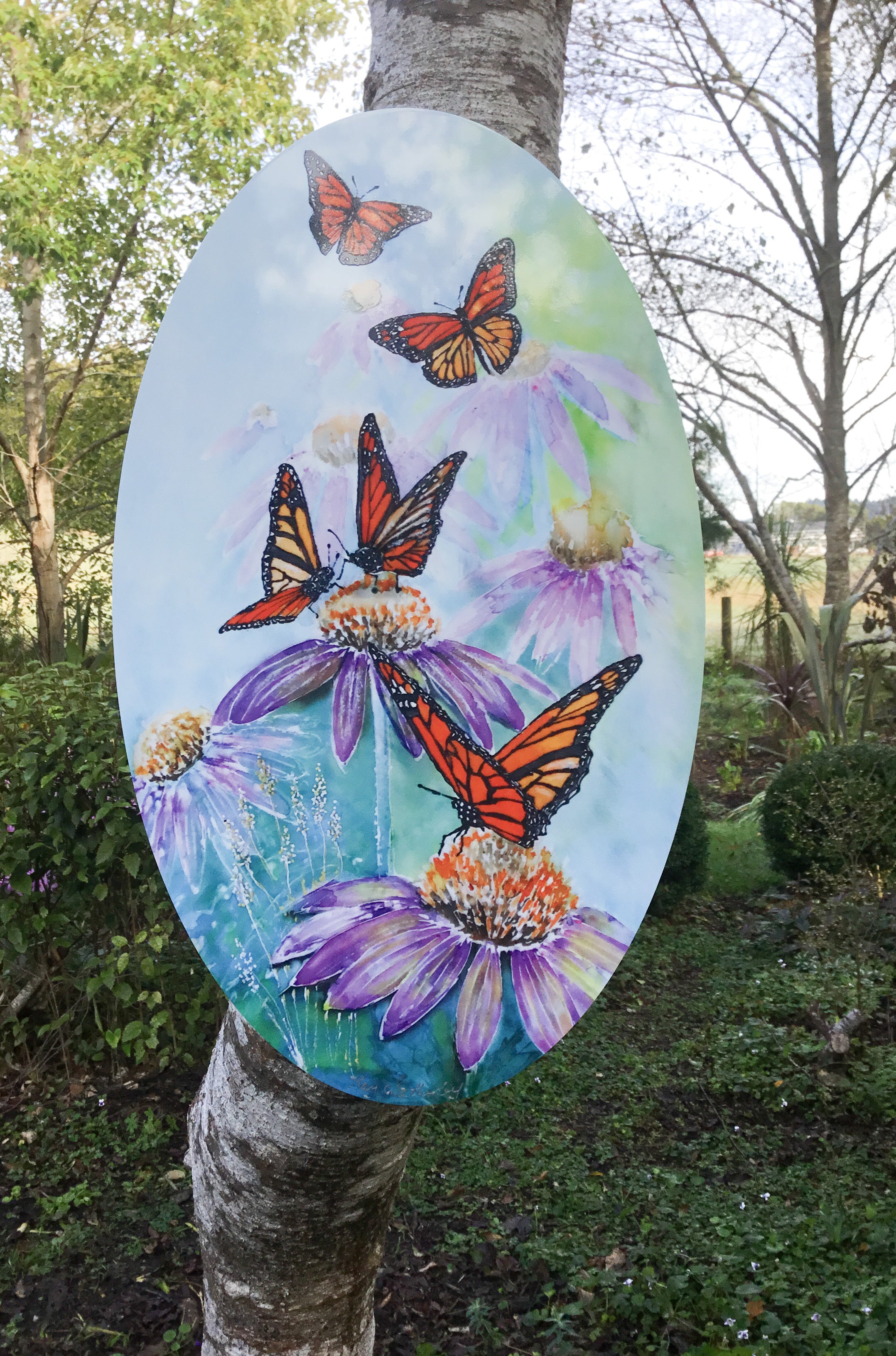 Monarch Butterflies  - Oval Outdoor Art