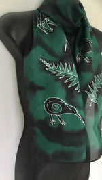 Kiwi Green and Black - Hand painted Silk Scarf