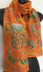 Kina on Koru - Hand Painted Silk Scarf - Satherley Silks NZ