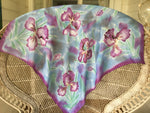 Iris in Monet watercolour pastels - Hand painted Square silk scarf