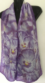 Violet Pansies - Hand Painted Silk Scarf - Satherley Silks NZ