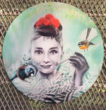 Audrey Portrait painting with Tui and Fantail  - Outdoor Garden Art Panel