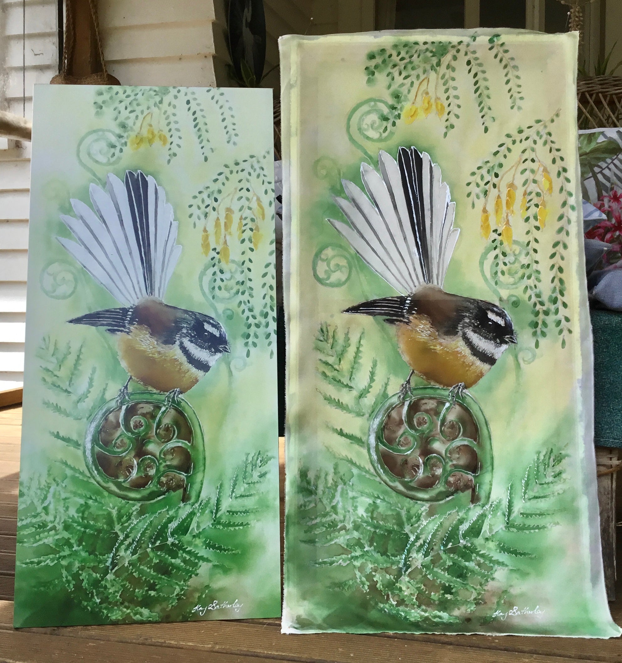 Original Silk Painting - Fantail  Koru