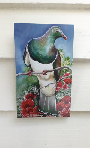 Kereru on Pohutukawa Mini Outdoor Art Panel - Satherley Silks NZ