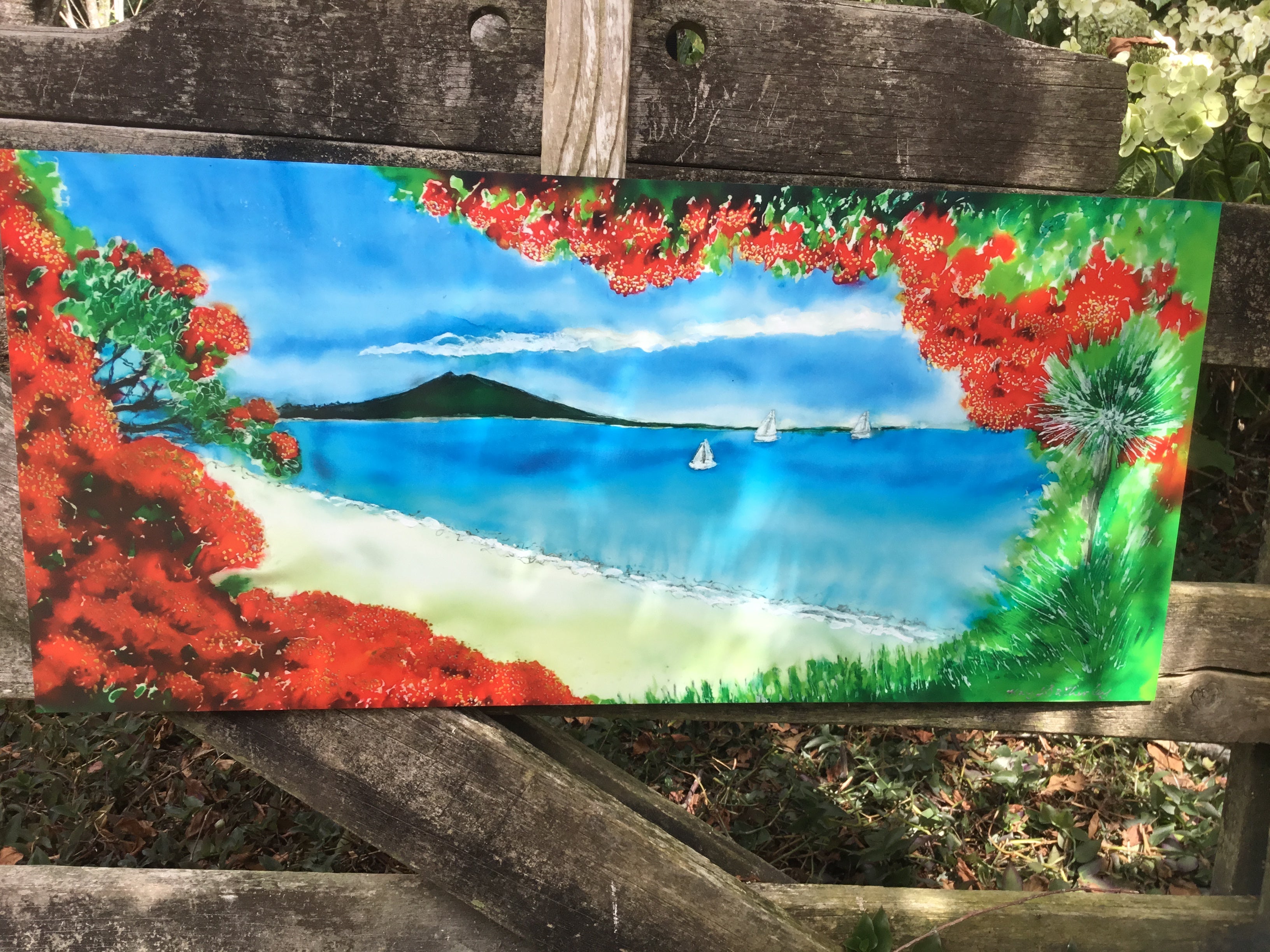 Pohutukawa  Beach- Outdoor Garden Art Panel