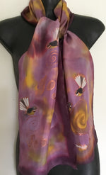 Fantails Peace & Joy  - Hand painted Silk Scarf - Satherley Silks NZ