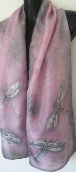 Dragonflies Blush Rose - Hand painted Silk Scarf - Satherley Silks NZ
