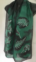 Kiwi Green and Black - Hand painted Silk Scarf
