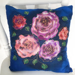 Roses- Hand painted Silk  Cushion Cover.