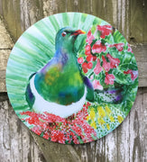 Kereru New Zealand Bird, on Nikau - Circle Outdoor Art Panel