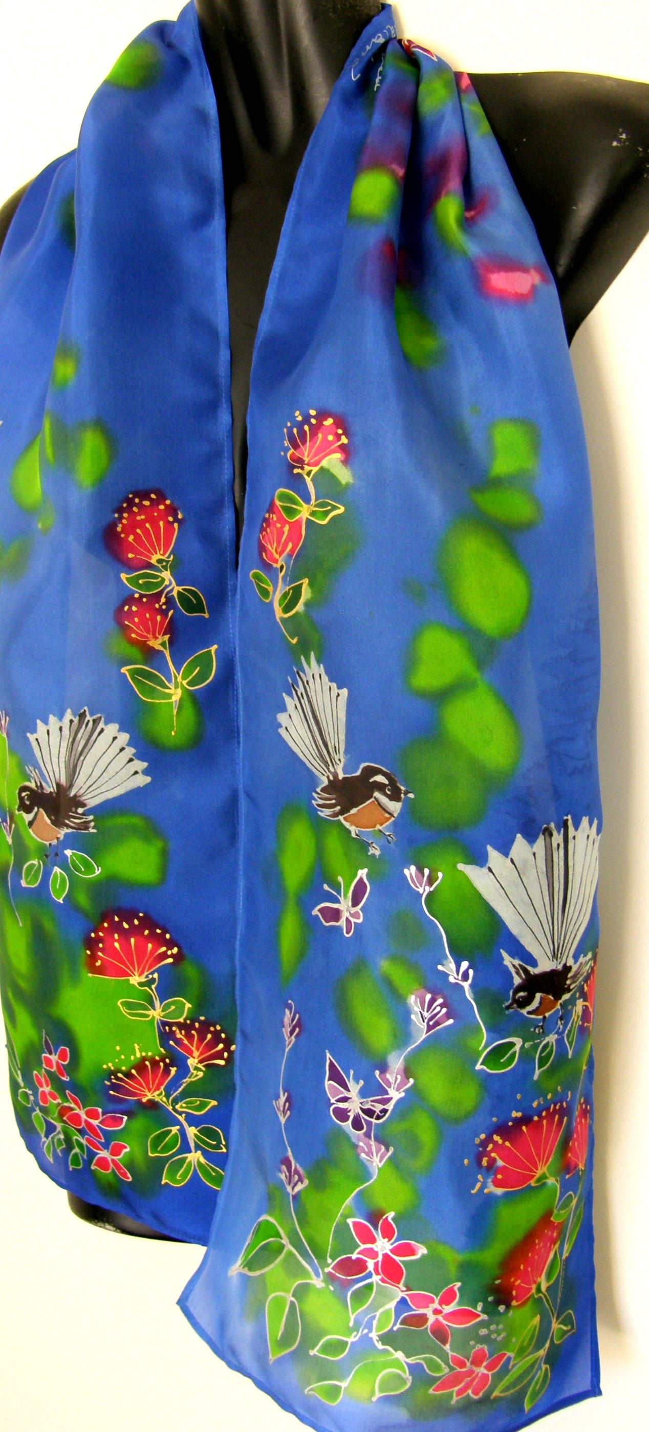 Fantail Garden - Hand painted Silk Scarf - Satherley Silks NZ