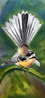 New Zealand Fantail Bird - Outdoor Garden Art Panel - Satherley Silks NZ