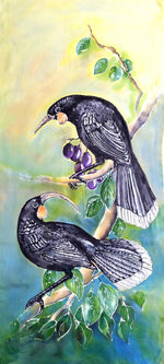 Huia, NZ extinct Bird - Outdoor Garden Art Panel - Satherley Silks NZ
