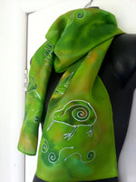 New Zealand Kiwi Bird Green - Hand painted Silk Scarf
