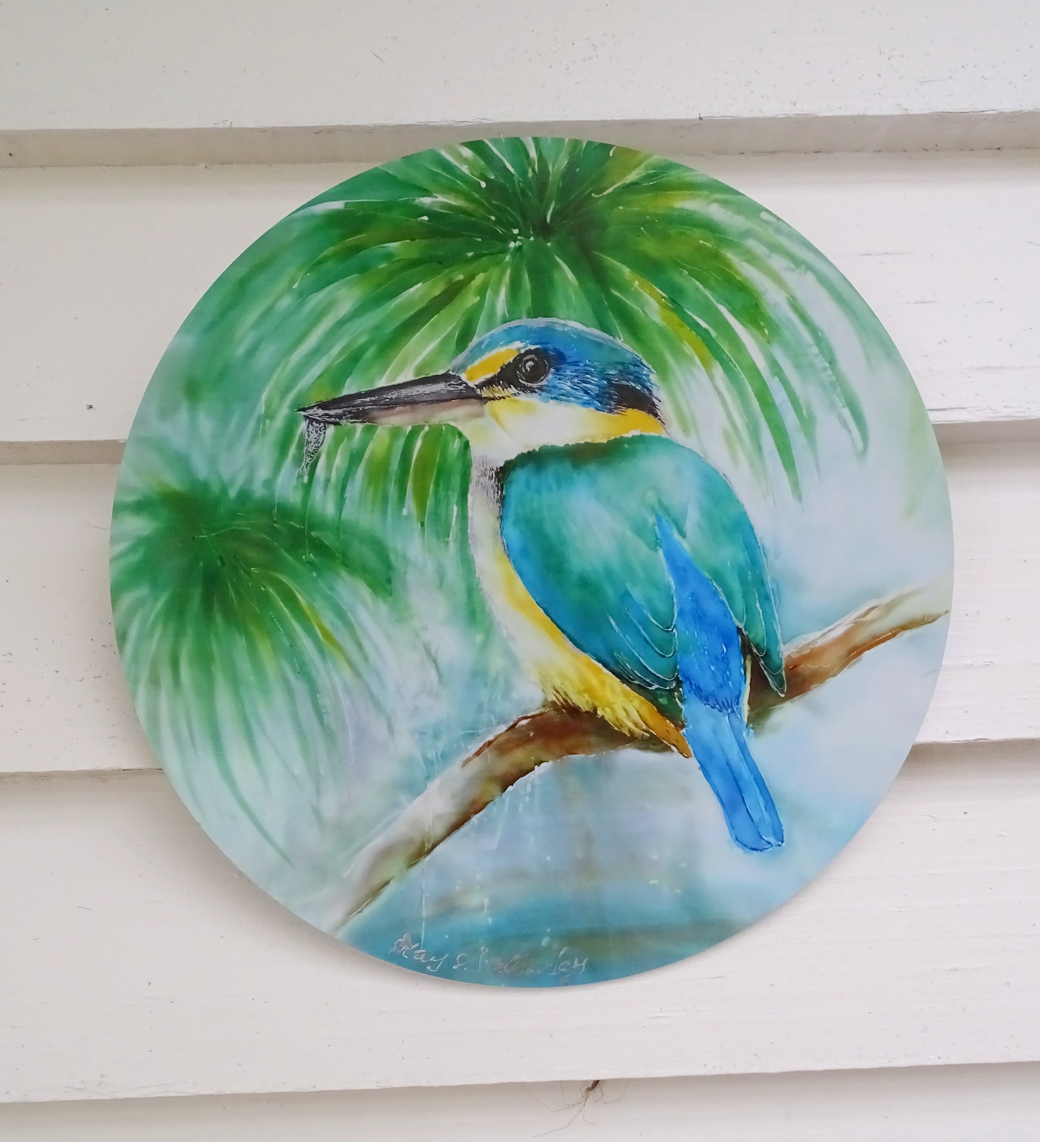 Kingfisher on Pond - Outdoor Garden Art Panel - Satherley Silks NZ