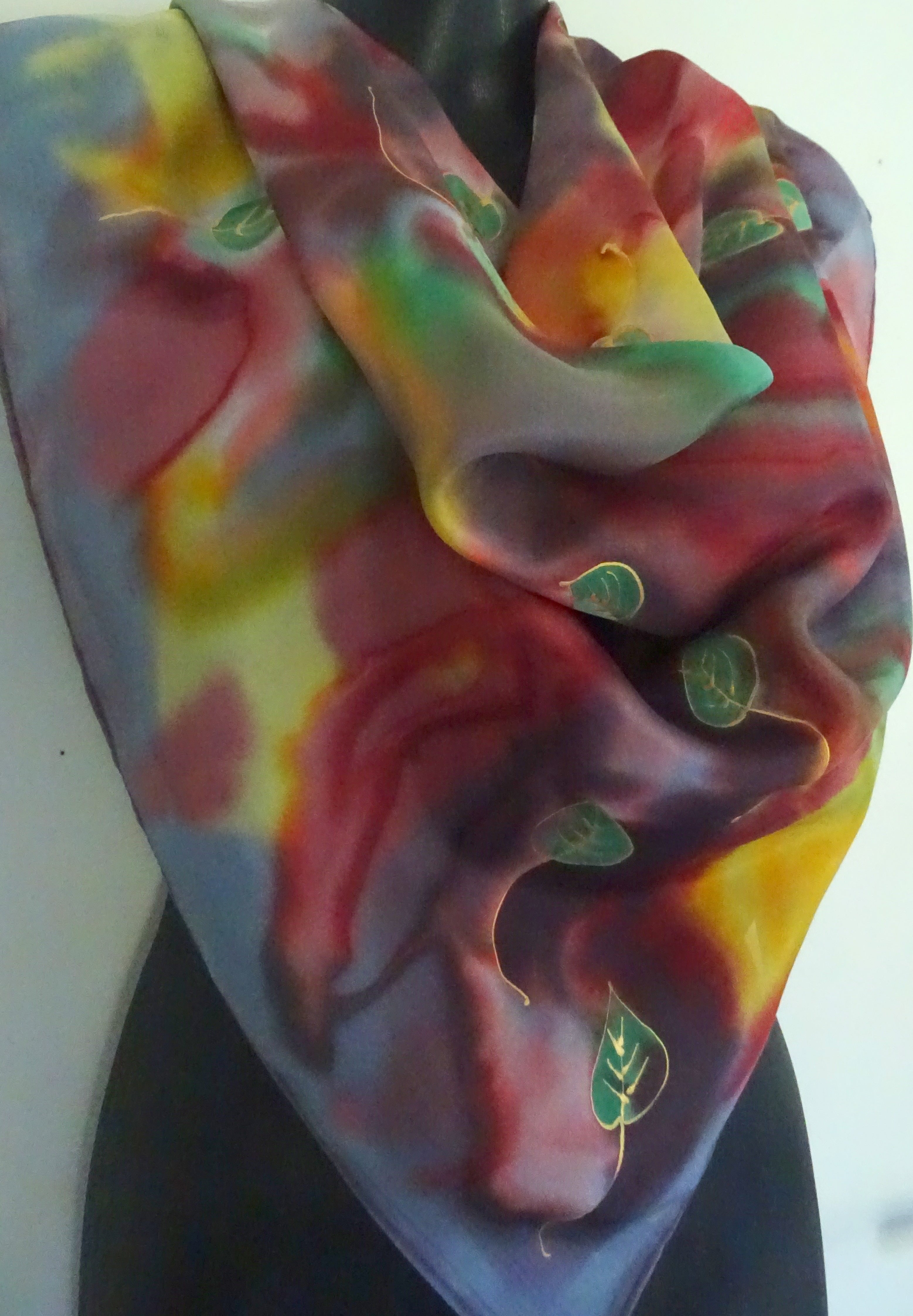 Botanicals, Tawny Leaves  Square - Hand painted Silk Scarf