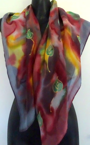 Botanicals, Tawny Leaves  Square - Hand painted Silk Scarf