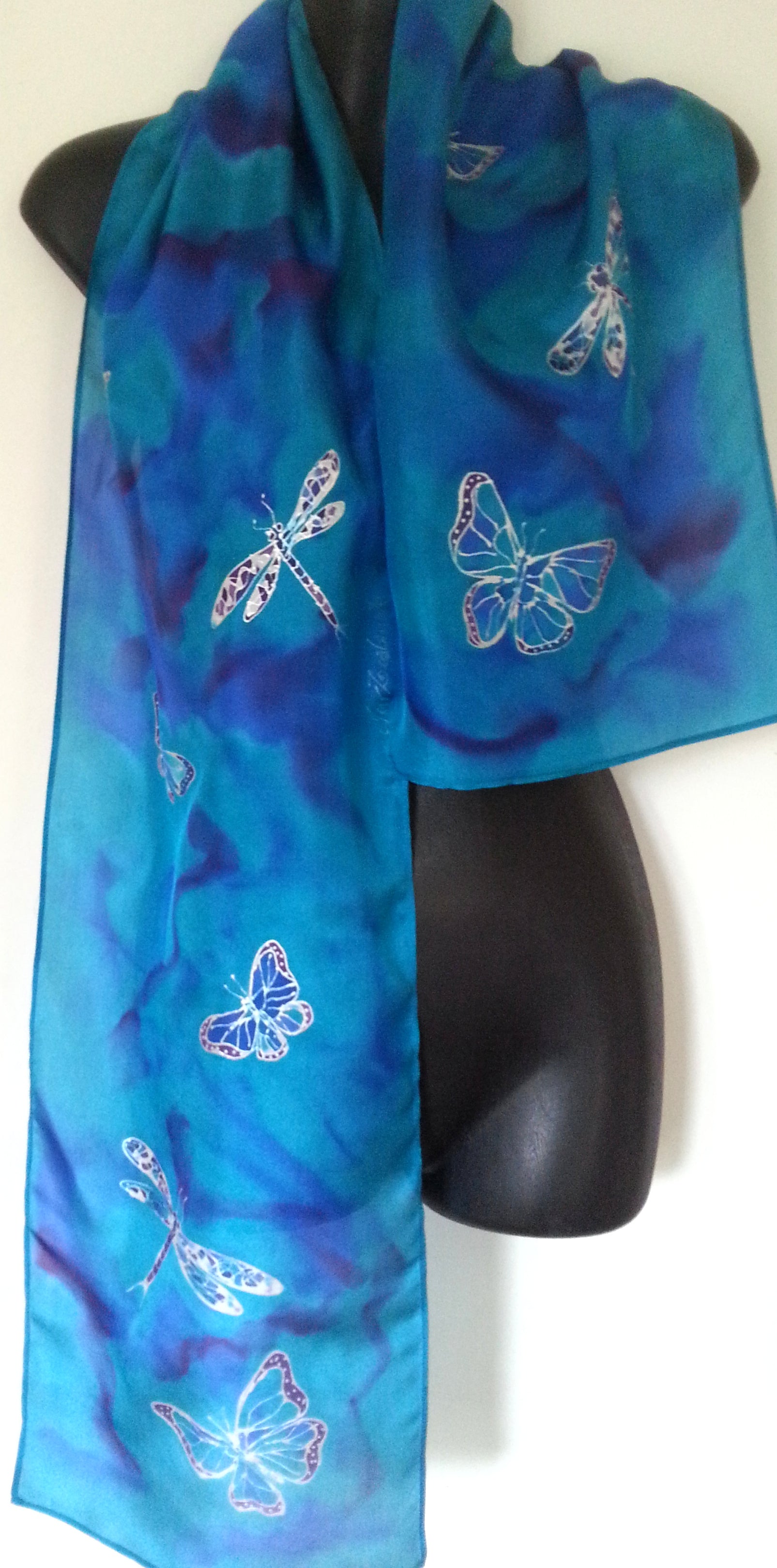 Butterflies & Dragonflies - Hand painted Silk Scarf - Satherley Silks NZ