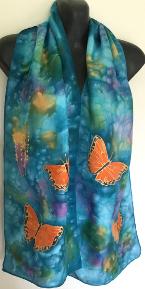 Monarch Butterflies - Hand painted Silk Scarf - Satherley Silks NZ