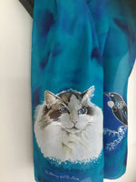 Pet Cat Portrait - Hand painted Silk Scarf