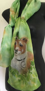 Fox Terrier, a dog Pet Portrait - Hand painted Silk Scarf - Satherley Silks NZ