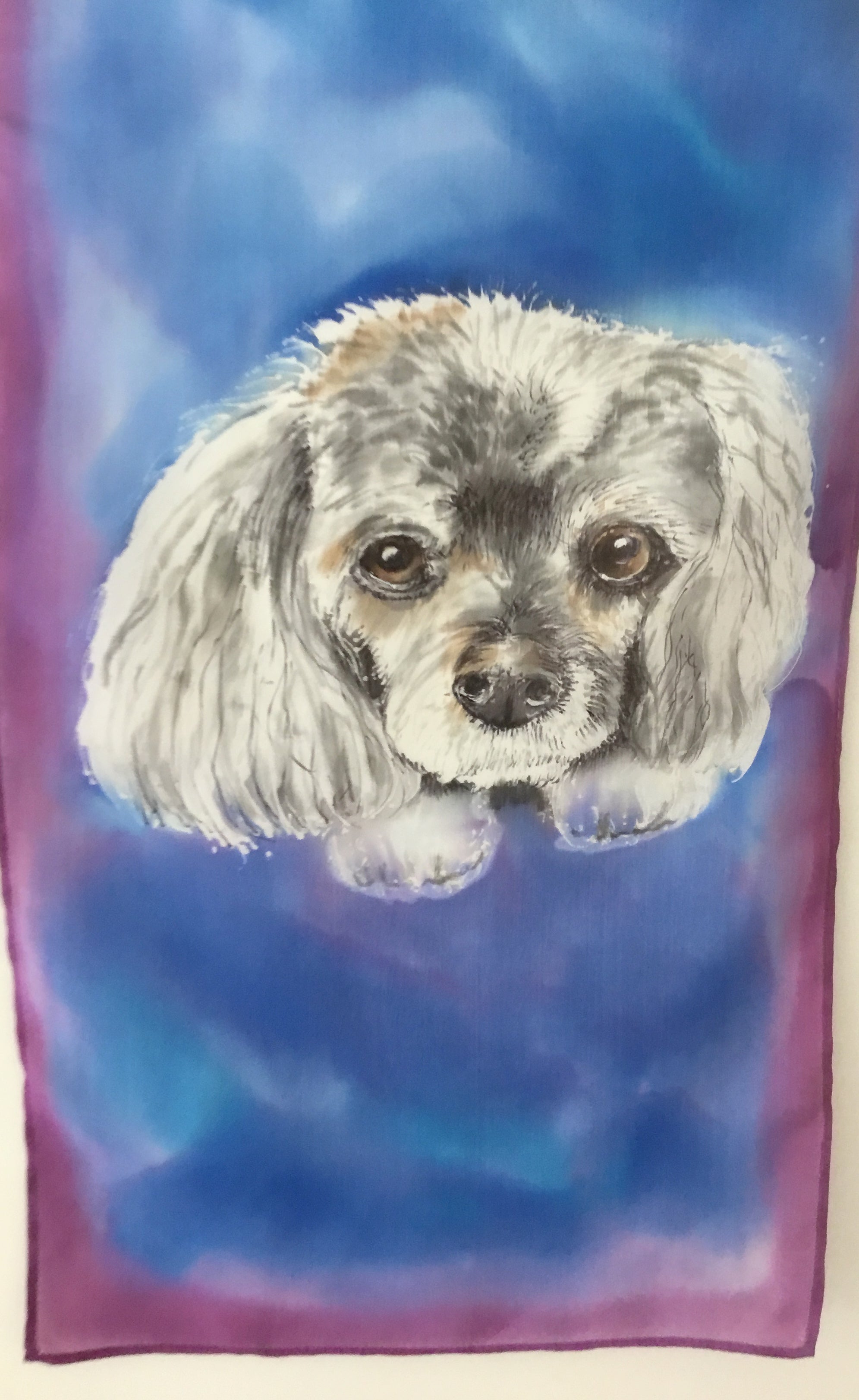 Dog Pet Portrait - Hand painted Silk Scarf