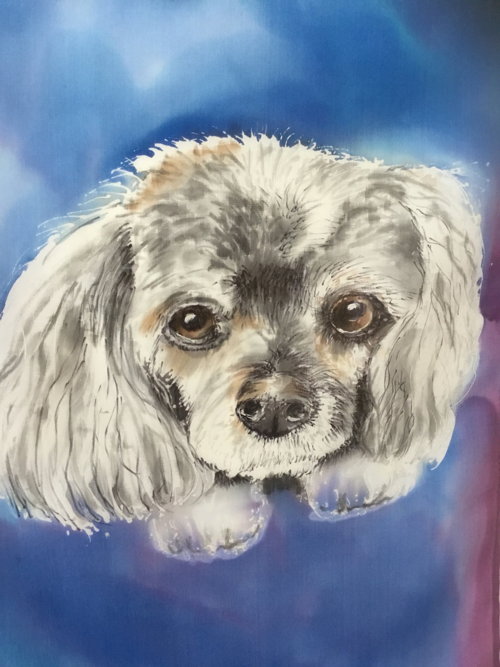Dog Pet Portrait - Hand painted Silk Scarf