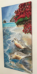 Original Silk Painting - Dotterels and Chick. SOLD