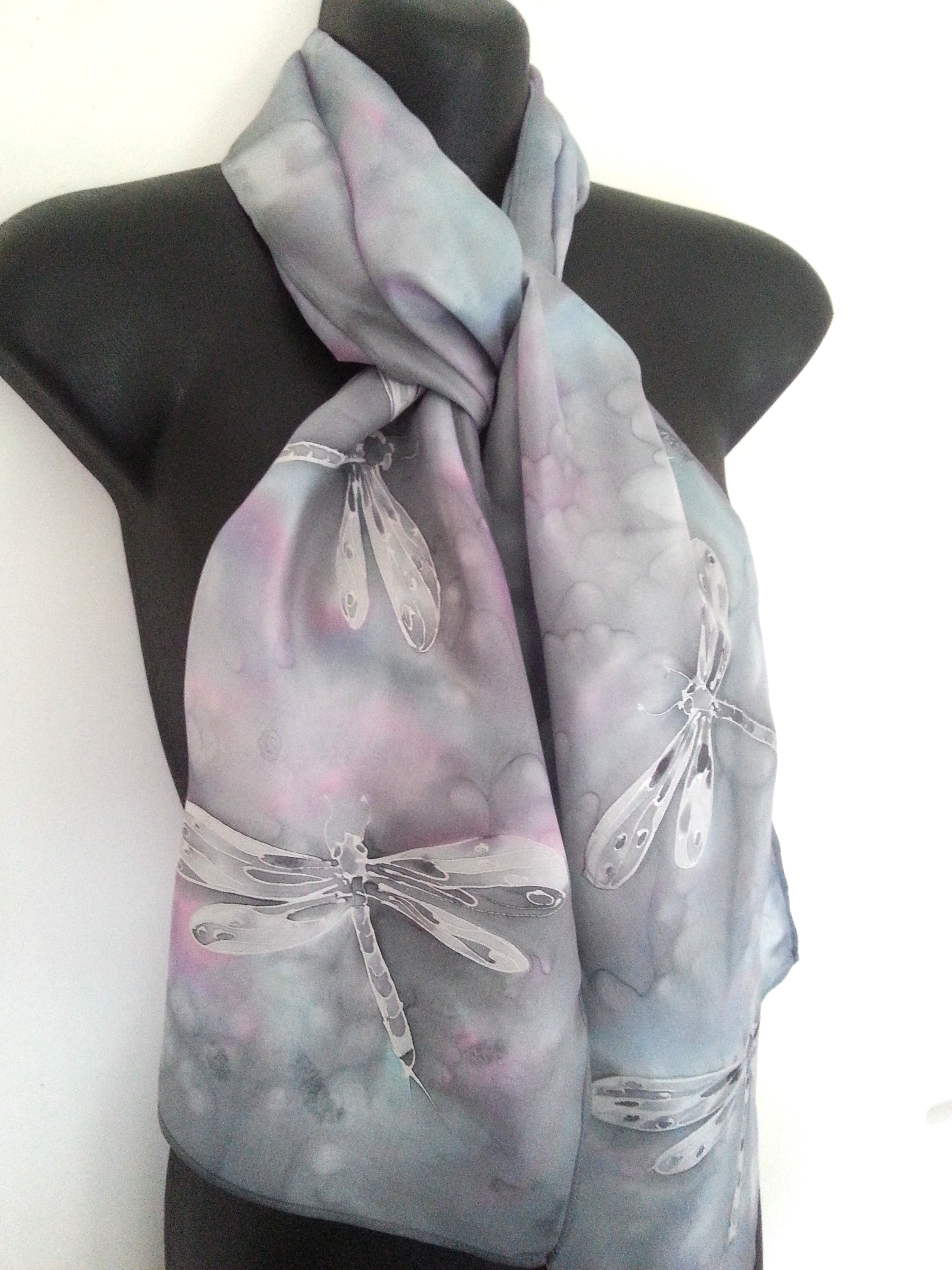 Unicef Dragonfly in Pearl Grey,'Baby Alpaca and Silk Blend Grey Dragonfly Reversible Scarf