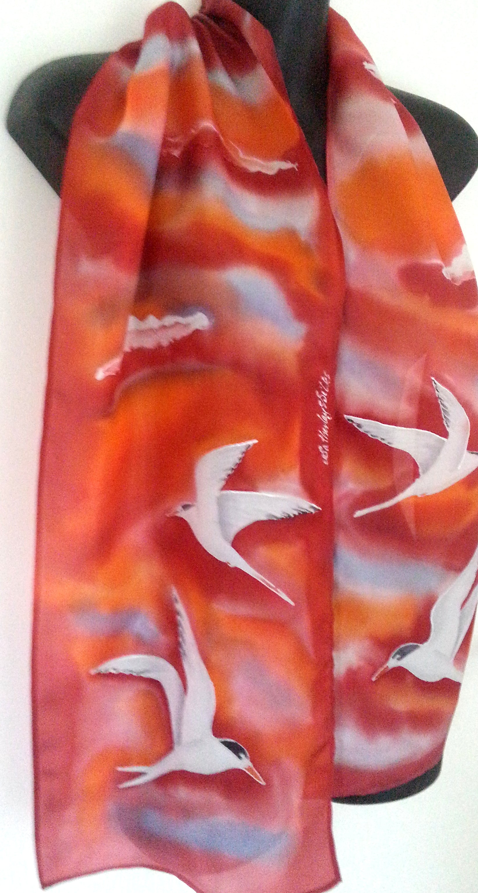 Fairy Tern NZ Sea Bird - Hand painted Silk Scarf - Satherley Silks NZ
