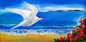 Fairy Tern and Pohutukawa  Beach- Outdoor Garden Art Panel