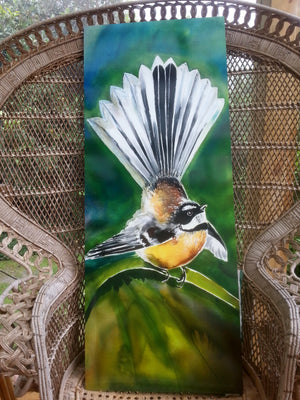 New Zealand Fantail Bird - Outdoor Garden Art Panel - Satherley Silks NZ