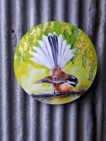 Fantail New Zealand Bird - Circle Outdoor Art Panel - Satherley Silks NZ